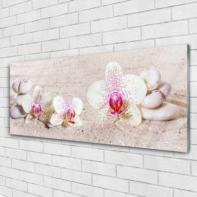 Glass Wall Art Flower stones floral white