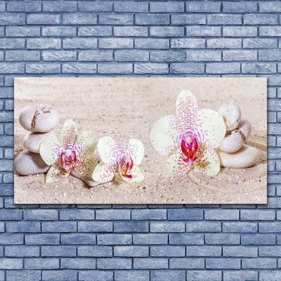 Glass Wall Art Flower stones floral white