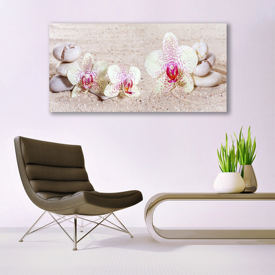 Glass Wall Art Flower stones floral white