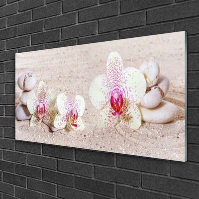 Glass Wall Art Flower stones floral white