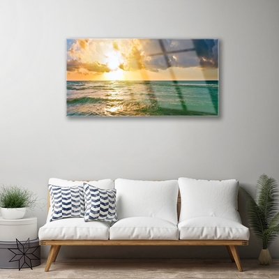 Glass Wall Art Sun sea landscape yellow green