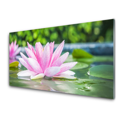 Glass Wall Art Flower water art pink green