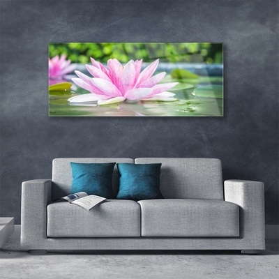 Glass Wall Art Flower water art pink green