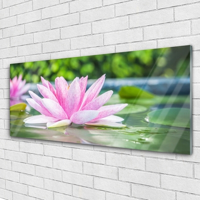 Glass Wall Art Flower water art pink green