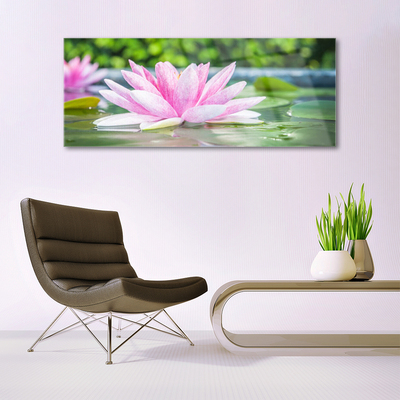 Glass Wall Art Flower water art pink green