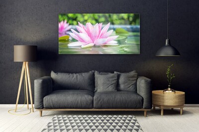 Glass Wall Art Flower water art pink green