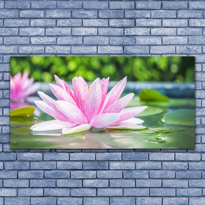 Glass Wall Art Flower water art pink green