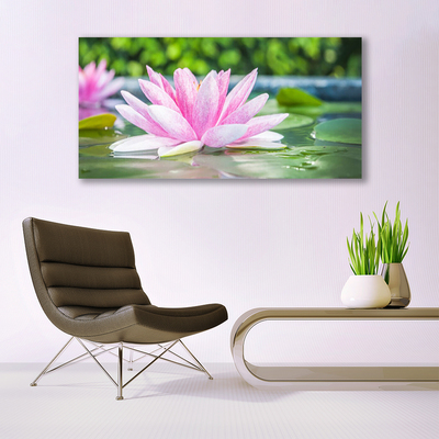 Glass Wall Art Flower water art pink green