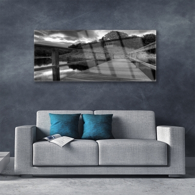 Glass Wall Art Bridge lake architecture grey