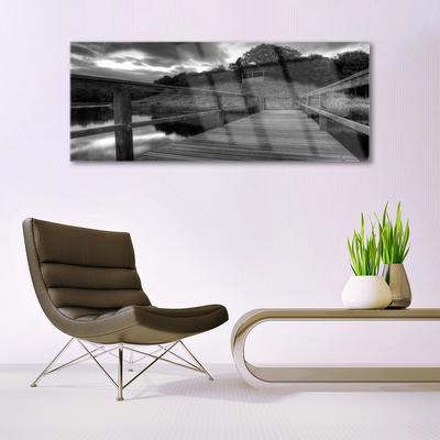 Glass Wall Art Bridge lake architecture grey