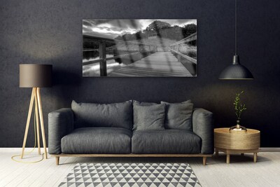 Glass Wall Art Bridge lake architecture grey