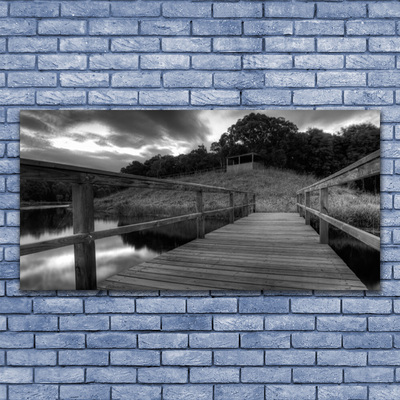 Glass Wall Art Bridge lake architecture grey