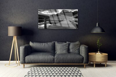 Glass Wall Art Bridge lake architecture grey