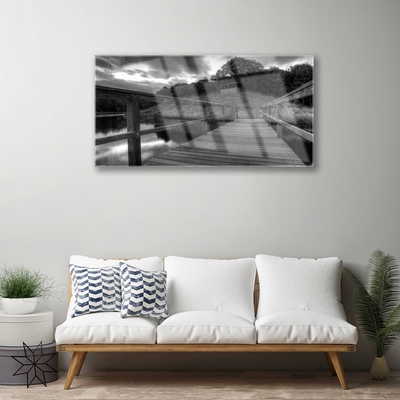 Glass Wall Art Bridge lake architecture grey