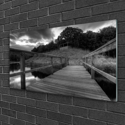 Glass Wall Art Bridge lake architecture grey