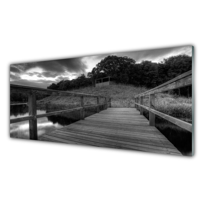 Glass Wall Art Bridge lake architecture grey