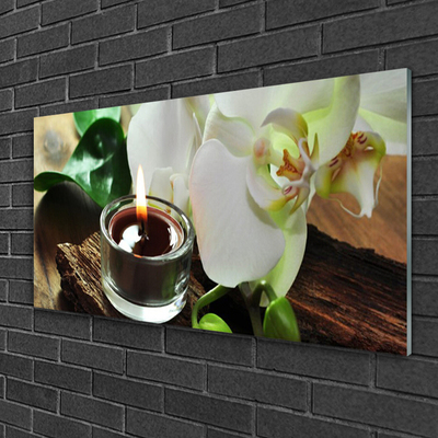 Glass Wall Art Flower candle floral white black