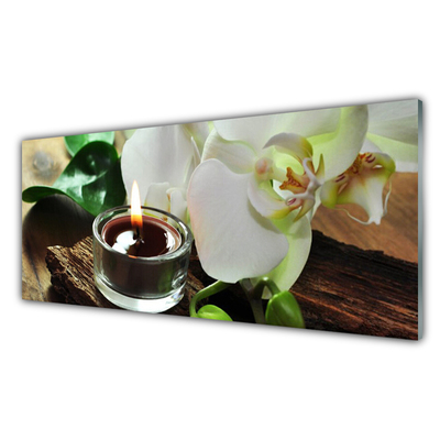 Glass Wall Art Flower candle floral white black