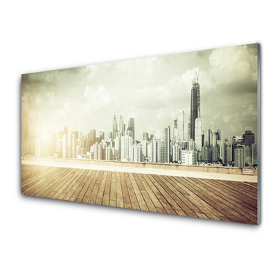 Glass Wall Art City houses yellow grey