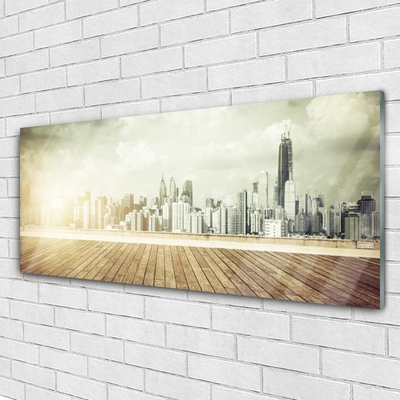 Glass Wall Art City houses yellow grey