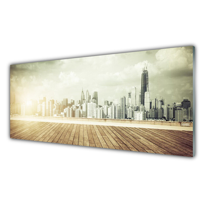 Glass Wall Art City houses yellow grey