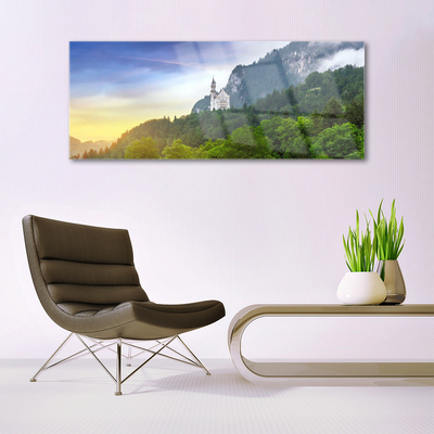 Glass Wall Art Forest mountains landscape green grey