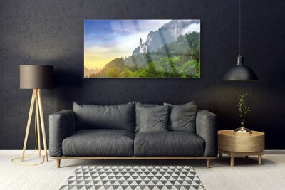 Glass Wall Art Forest mountains landscape green grey