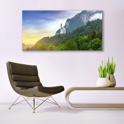 Glass Wall Art Forest mountains landscape green grey