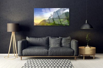 Glass Wall Art Forest mountains landscape green grey