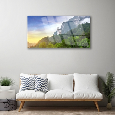 Glass Wall Art Forest mountains landscape green grey