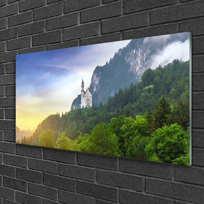 Glass Wall Art Forest mountains landscape green grey