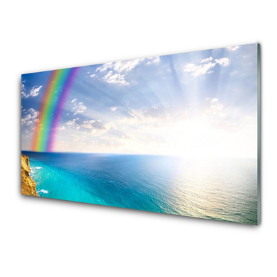 Glass Wall Art Rainbow sun sea landscape multi