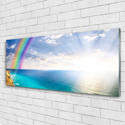 Glass Wall Art Rainbow sun sea landscape multi