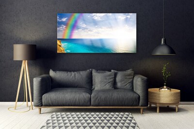 Glass Wall Art Rainbow sun sea landscape multi