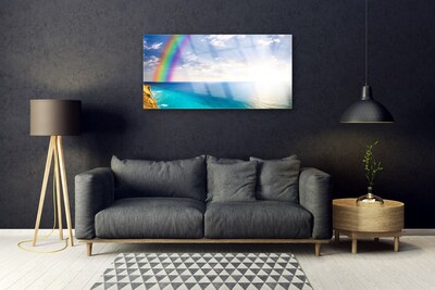 Glass Wall Art Rainbow sun sea landscape multi