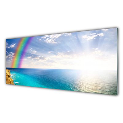 Glass Wall Art Rainbow sun sea landscape multi