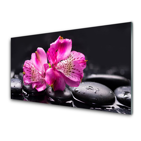 Glass Wall Art Flower stones floral red black