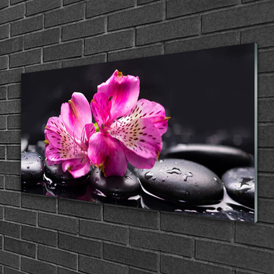 Glass Wall Art Flower stones floral red black