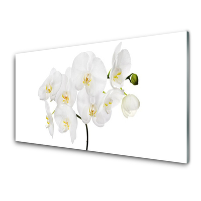 Glass Wall Art Flowers floral white