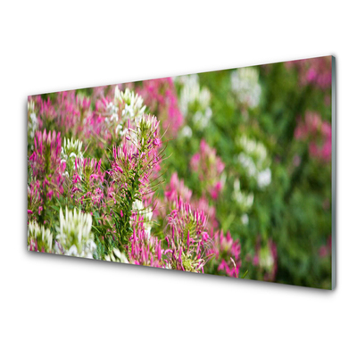 Glass Wall Art Flowers floral pink white green