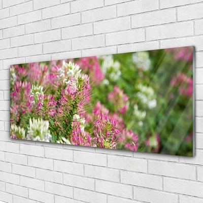 Glass Wall Art Flowers floral pink white green