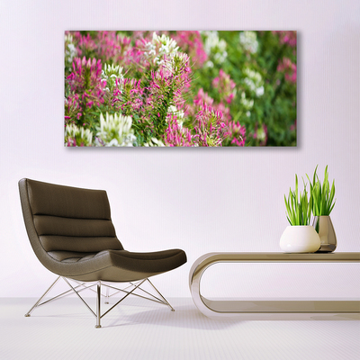 Glass Wall Art Flowers floral pink white green