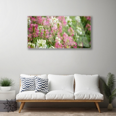 Glass Wall Art Flowers floral pink white green