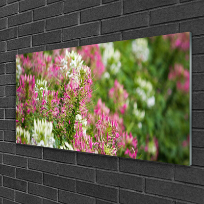 Glass Wall Art Flowers floral pink white green