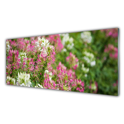 Glass Wall Art Flowers floral pink white green