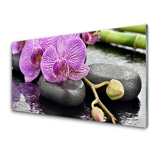 Glass Wall Art Flower stones floral pink grey