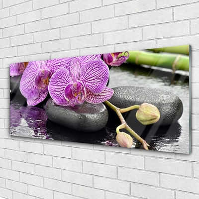 Glass Wall Art Flower stones floral pink grey