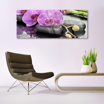 Glass Wall Art Flower stones floral pink grey