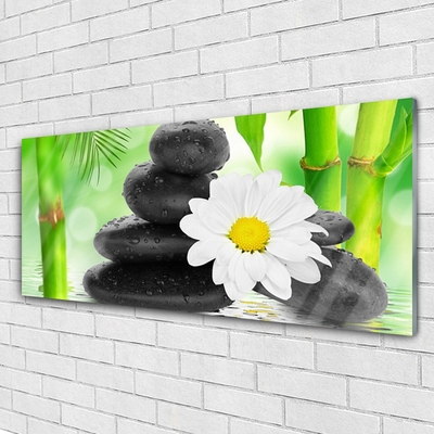 Glass Wall Art Bamboo tube flower stones art green white black