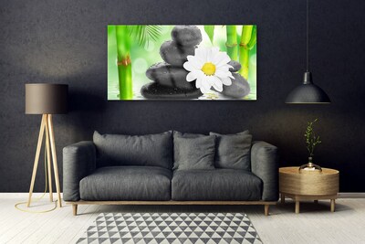 Glass Wall Art Bamboo tube flower stones art green white black